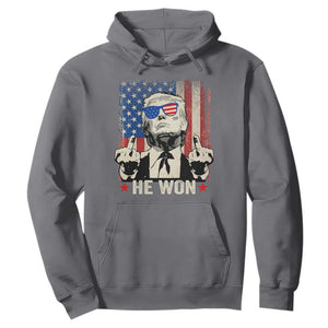 Trump Won 2024 Hoodie Middle Finger 45 47Th President Usa Flag TS10 Charcoal Print Your Wear