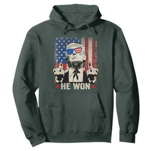 Trump Won 2024 Hoodie Middle Finger 45 47Th President Usa Flag TS10 Dark Forest Green Print Your Wear