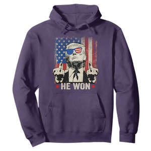 Trump Won 2024 Hoodie Middle Finger 45 47Th President Usa Flag TS10 Purple Print Your Wear
