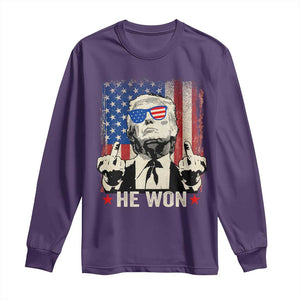 Trump Won 2024 Long Sleeve Shirt Middle Finger 45 47Th President Usa Flag TS10 Purple Print Your Wear