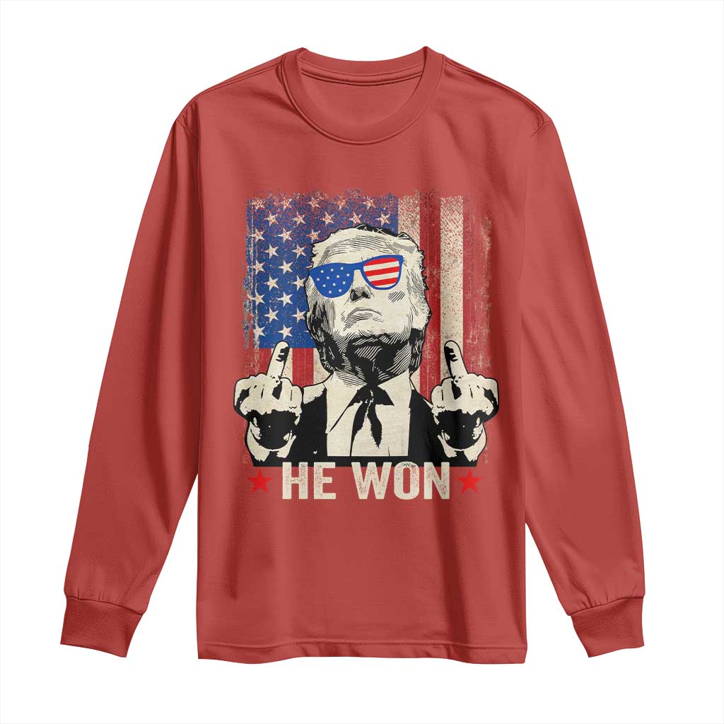 Trump Won 2024 Long Sleeve Shirt Middle Finger 45 47Th President Usa Flag TS10 Red Print Your Wear