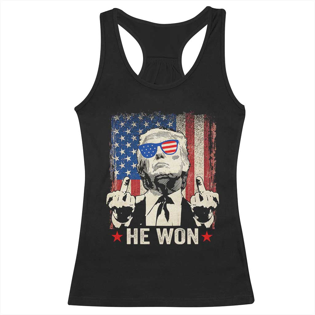 Trump Won 2024 Racerback Tank Top Middle Finger 45 47Th President Usa Flag TS10 Black Print Your Wear