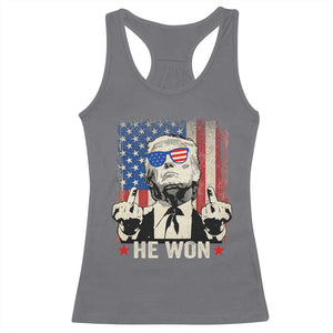 Trump Won 2024 Racerback Tank Top Middle Finger 45 47Th President Usa Flag TS10 Charcoal Print Your Wear