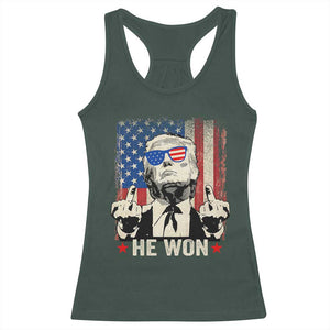 Trump Won 2024 Racerback Tank Top Middle Finger 45 47Th President Usa Flag TS10 Dark Forest Green Print Your Wear
