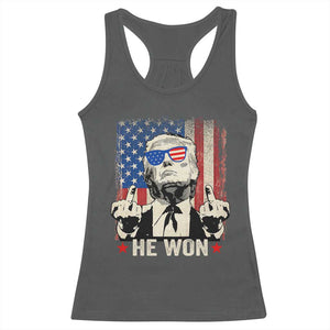 Trump Won 2024 Racerback Tank Top Middle Finger 45 47Th President Usa Flag TS10 Dark Heather Print Your Wear