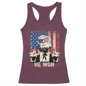 Trump Won 2024 Racerback Tank Top Middle Finger 45 47Th President Usa Flag TS10 Maroon Print Your Wear