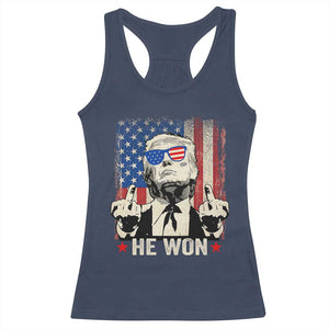 Trump Won 2024 Racerback Tank Top Middle Finger 45 47Th President Usa Flag TS10 Navy Print Your Wear