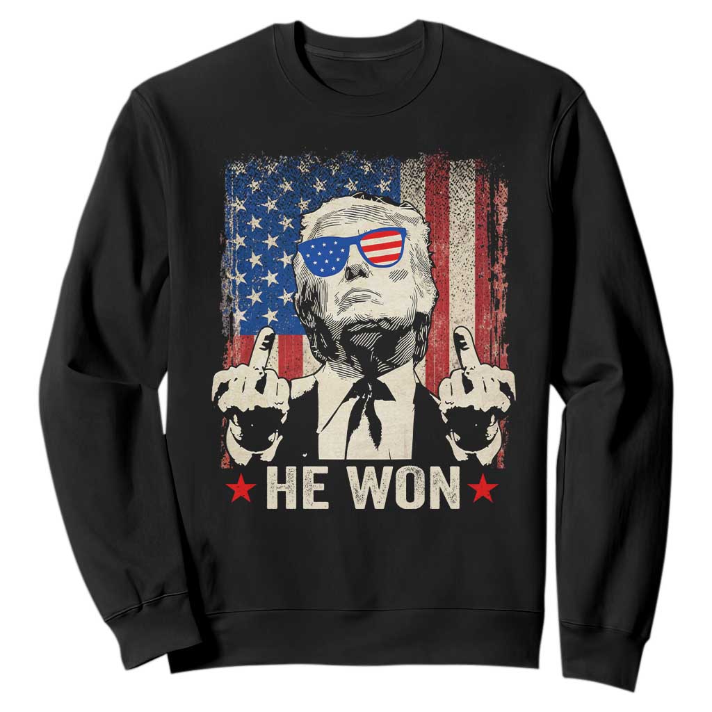 Trump Won 2024 Sweatshirt Middle Finger 45 47Th President Usa Flag TS10 Black Print Your Wear