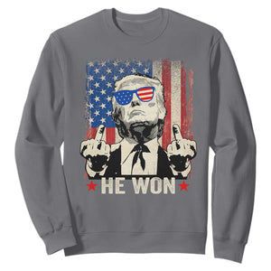 Trump Won 2024 Sweatshirt Middle Finger 45 47Th President Usa Flag TS10 Charcoal Print Your Wear