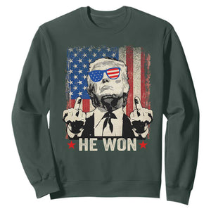 Trump Won 2024 Sweatshirt Middle Finger 45 47Th President Usa Flag TS10 Dark Forest Green Print Your Wear