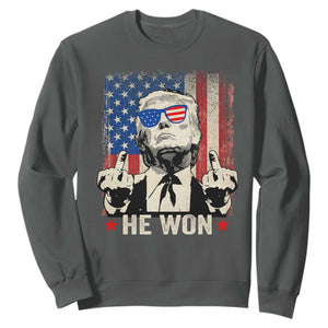 Trump Won 2024 Sweatshirt Middle Finger 45 47Th President Usa Flag TS10 Dark Heather Print Your Wear