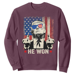 Trump Won 2024 Sweatshirt Middle Finger 45 47Th President Usa Flag TS10 Maroon Print Your Wear