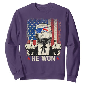 Trump Won 2024 Sweatshirt Middle Finger 45 47Th President Usa Flag TS10 Purple Print Your Wear