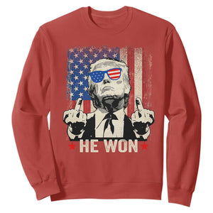 Trump Won 2024 Sweatshirt Middle Finger 45 47Th President Usa Flag TS10 Red Print Your Wear