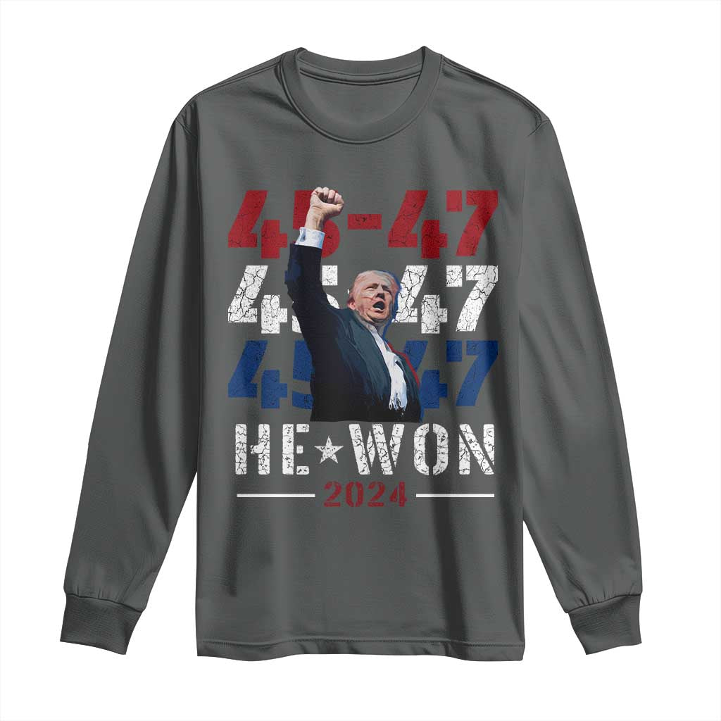 Trump Won 2024 Long Sleeve Shirt President 47th 45 47 Trump Wins TS10 Dark Heather Print Your Wear