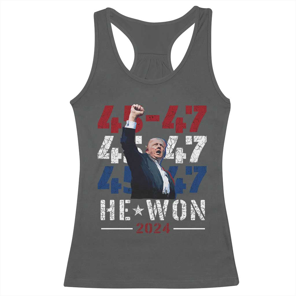 Trump Won 2024 Racerback Tank Top President 47th 45 47 Trump Wins TS10 Dark Heather Print Your Wear