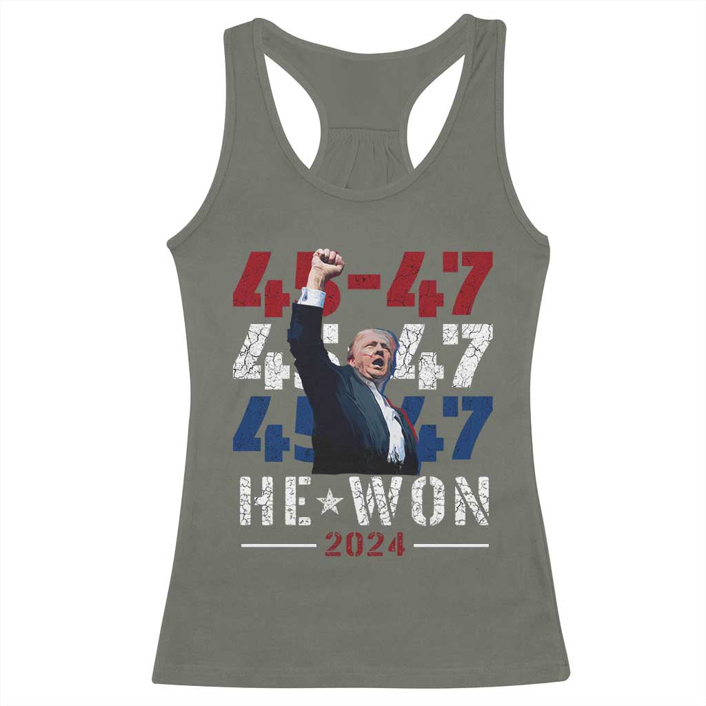 Trump Won 2024 Racerback Tank Top President 47th 45 47 Trump Wins TS10 Military Green Print Your Wear