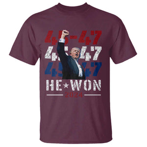 Trump Won 2024 T Shirt President 47th 45 47 Trump Wins TS10 Maroon Print Your Wear