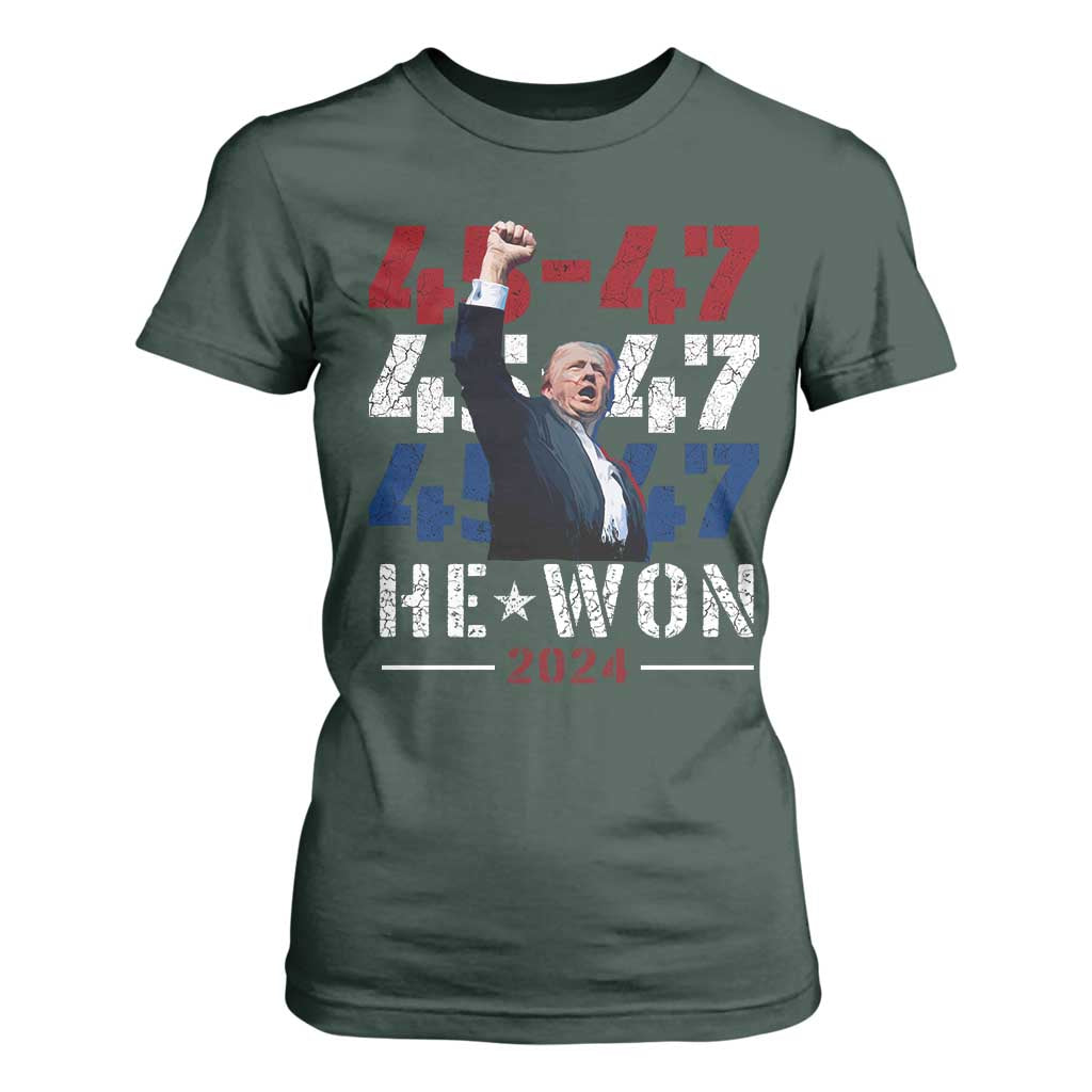 Trump Won 2024 T Shirt For Women President 47th 45 47 Trump Wins TS10 Dark Forest Green Print Your Wear