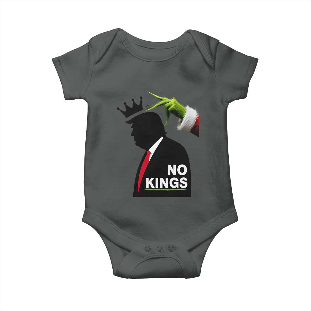 Funny Christmas No Kings in America Baby Onesie TS10 Dark Heather Print Your Wear