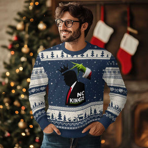 Funny Xmas No Kings in America Ugly Christmas Sweater TS10 Navy Beige Print Your Wear