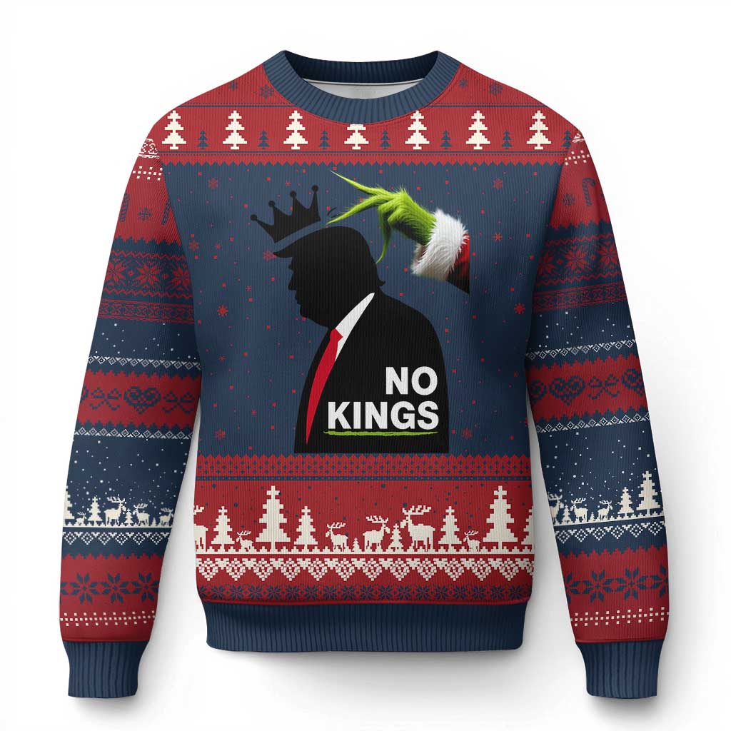 Funny Xmas No Kings in America Ugly Christmas Sweater TS10 Navy Red Print Your Wear