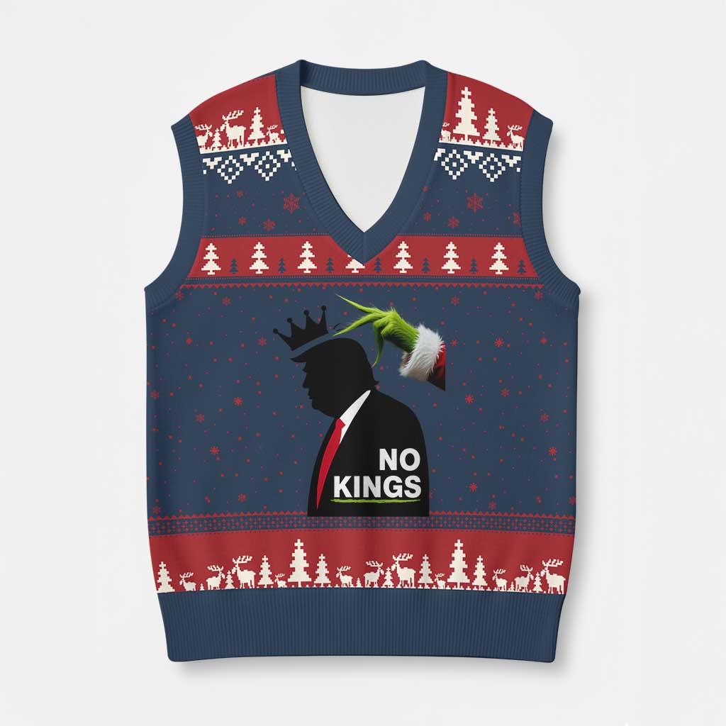 Funny Xmas No Kings in America V-Neck Knit Sweater Vest TS10 Navy Red Print Your Wear