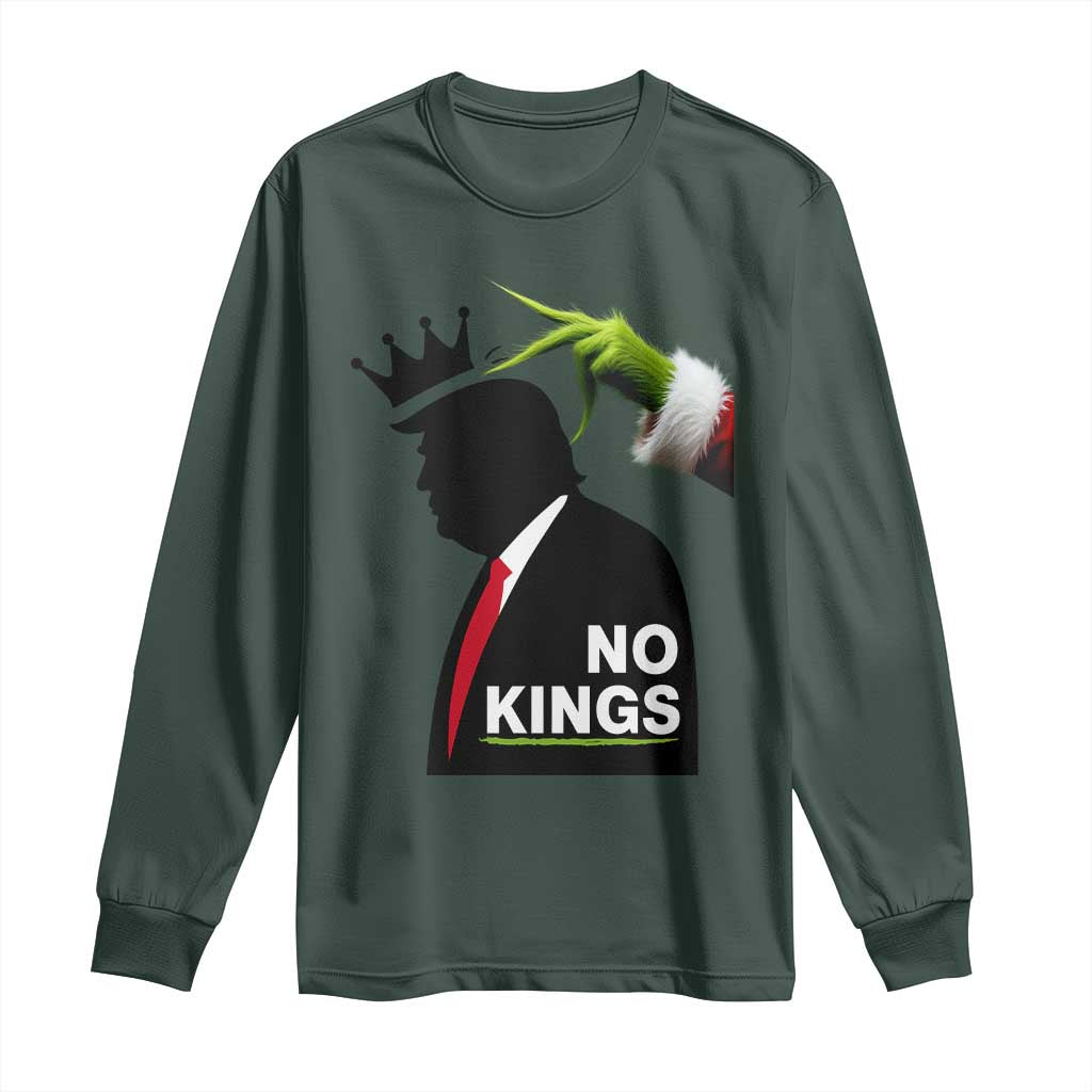 Funny Christmas No Kings in America Long Sleeve Shirt TS10 Dark Forest Green Print Your Wear