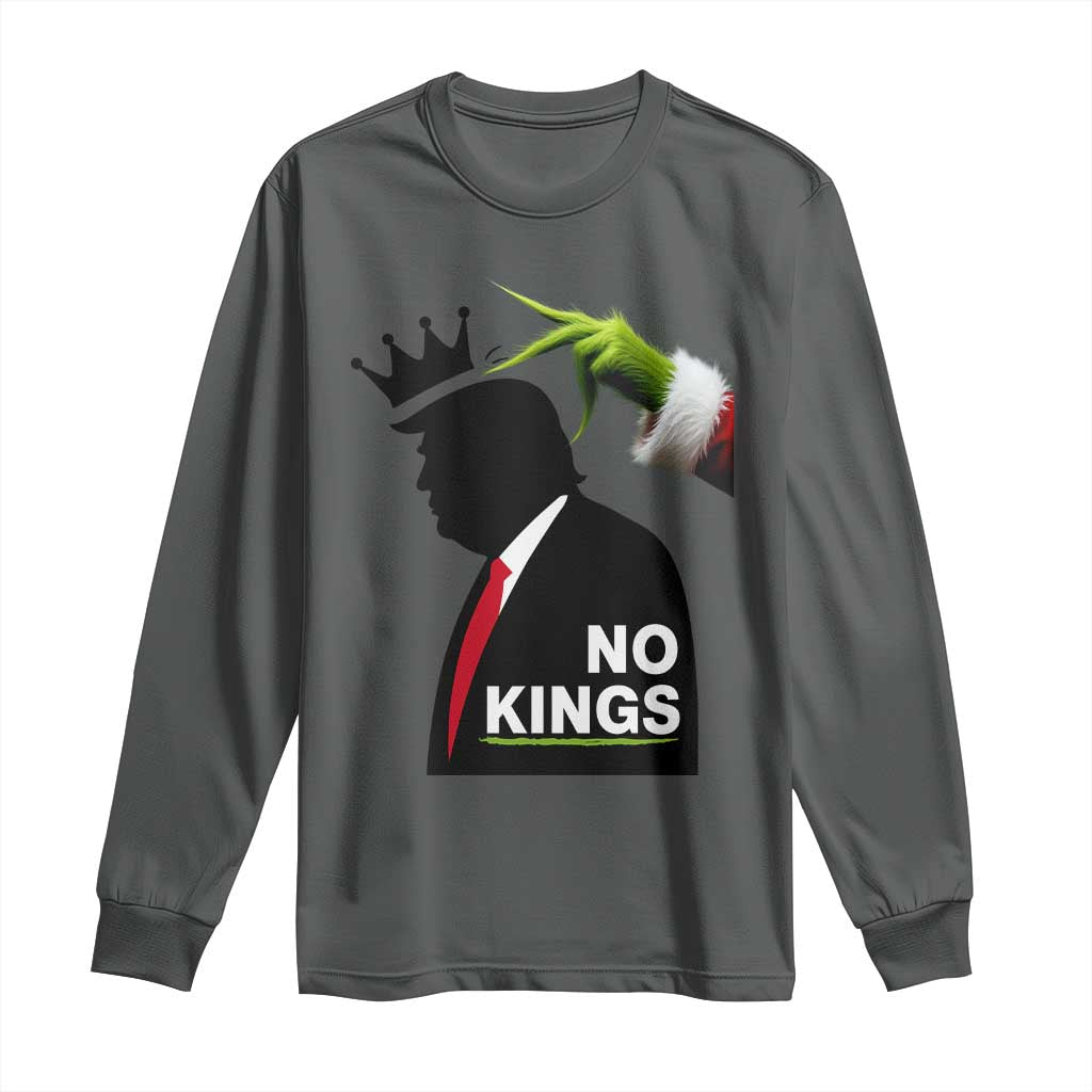 Funny Christmas No Kings in America Long Sleeve Shirt TS10 Dark Heather Print Your Wear