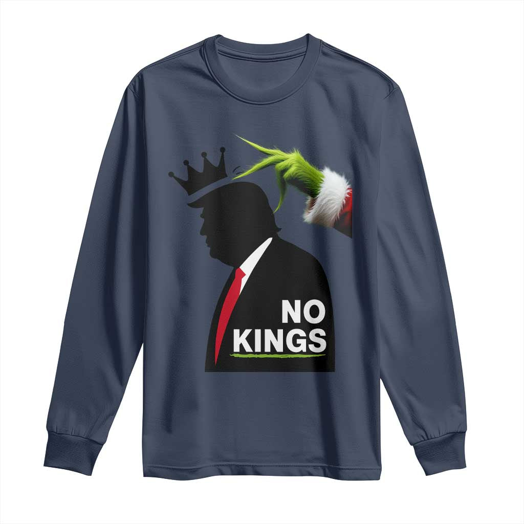 Funny Christmas No Kings in America Long Sleeve Shirt TS10 Navy Print Your Wear