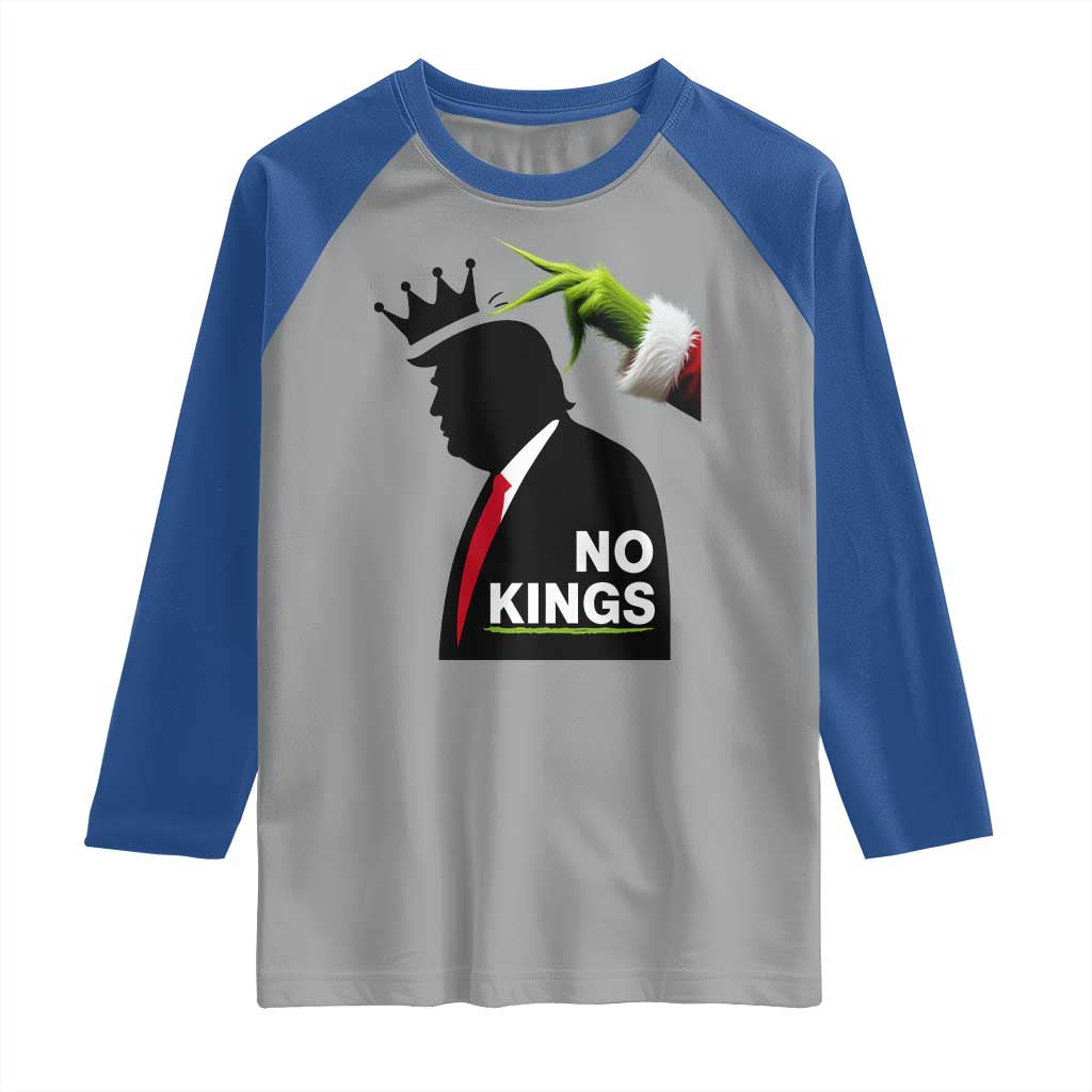 Funny Christmas No Kings in America Raglan Shirt TS10 Sport Gray Royal Print Your Wear
