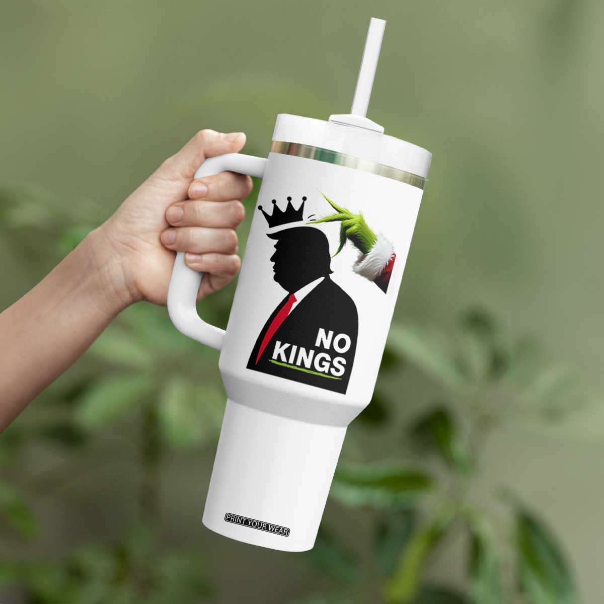 Funny Christmas No Kings in America Tumbler With Handle TS10 Print Your Wear