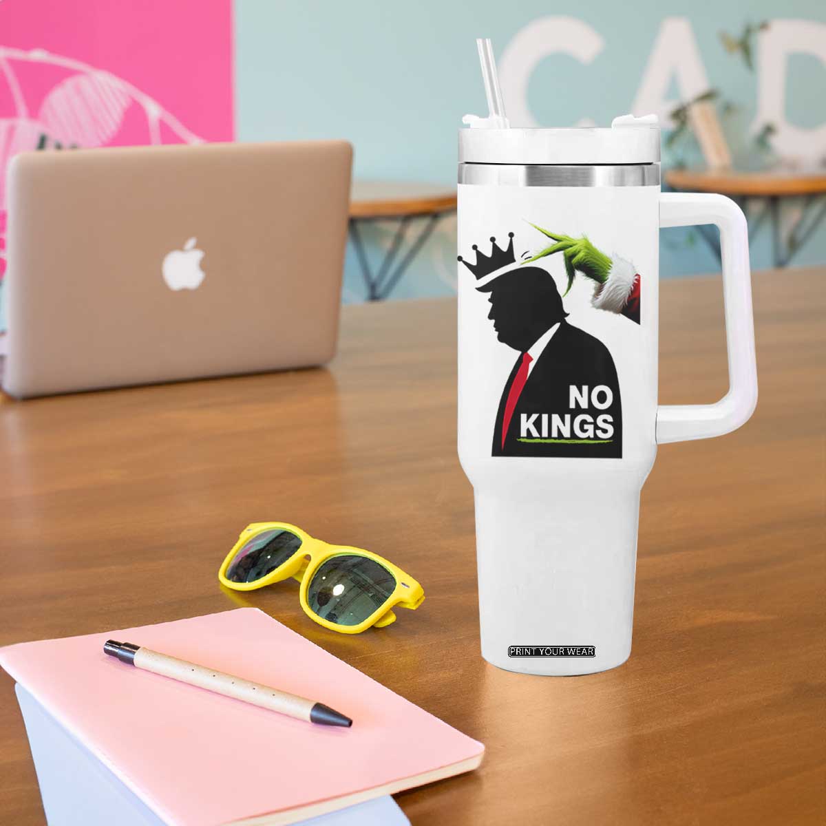Funny Christmas No Kings in America Tumbler With Handle TS10 Print Your Wear