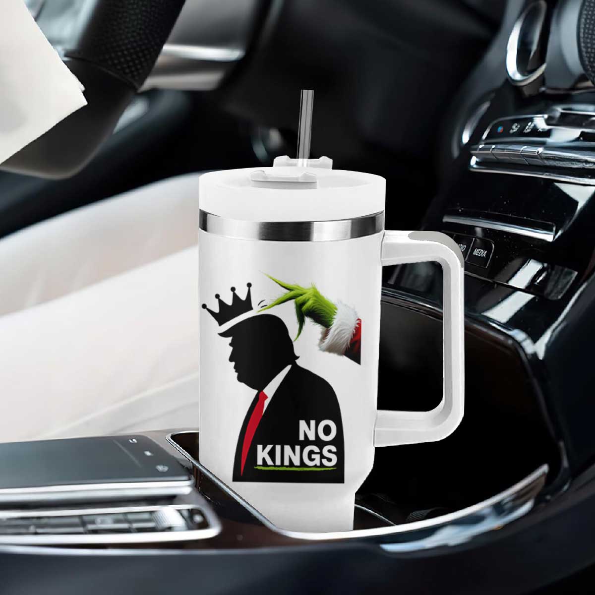 Funny Christmas No Kings in America Tumbler With Handle TS10 Print Your Wear