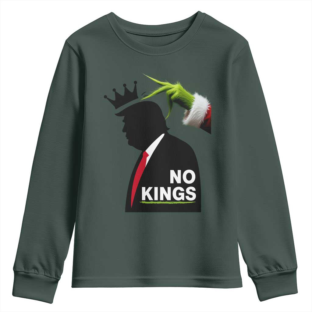 Funny Christmas No Kings in America Youth Sweatshirt TS10 Dark Forest Green Print Your Wear