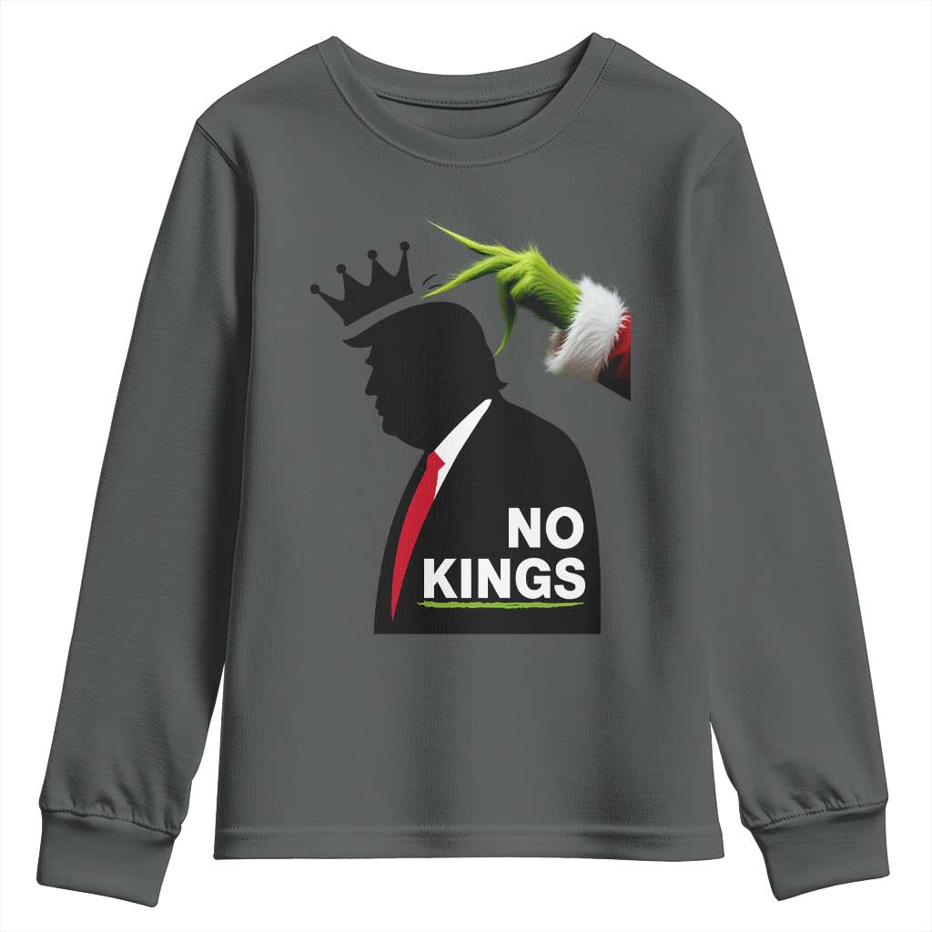 Funny Christmas No Kings in America Youth Sweatshirt TS10 Dark Heather Print Your Wear