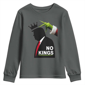 Funny Christmas No Kings in America Youth Sweatshirt TS10 Dark Heather Print Your Wear