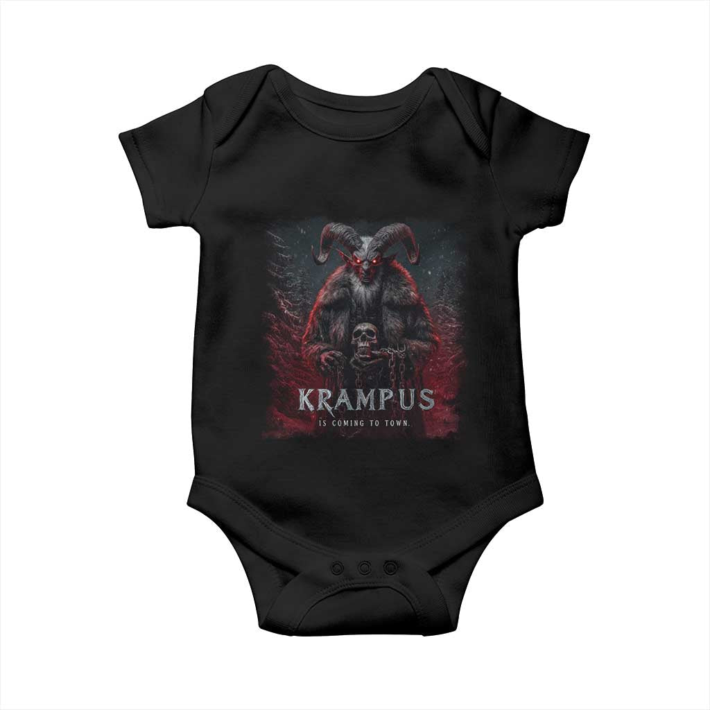 Krampus Is Coming To Town Baby Onesie Gothic Dark Xmas Gift Horror Holiday TS10 Black Print Your Wear