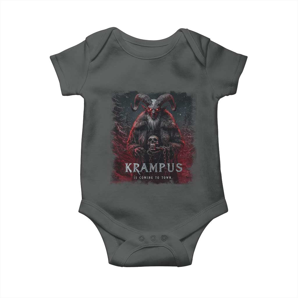 Krampus Is Coming To Town Baby Onesie Gothic Dark Xmas Gift Horror Holiday TS10 Dark Heather Print Your Wear