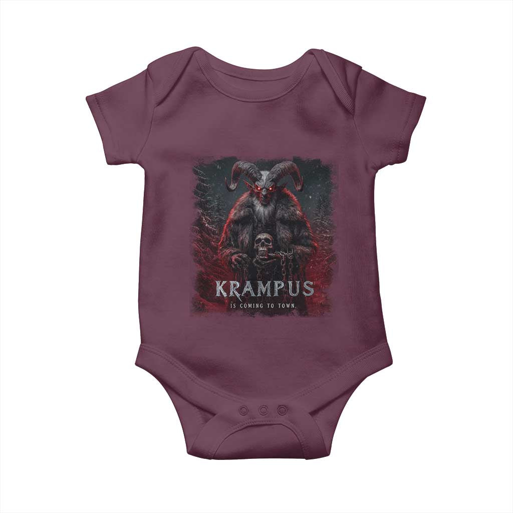 Krampus Is Coming To Town Baby Onesie Gothic Dark Xmas Gift Horror Holiday TS10 Maroon Print Your Wear