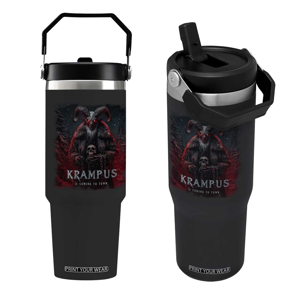 Krampus Is Coming To Town Flip Straw Tumbler Gothic Dark Xmas Gift Horror Holiday TS10 One Size: 30 oz Black Print Your Wear