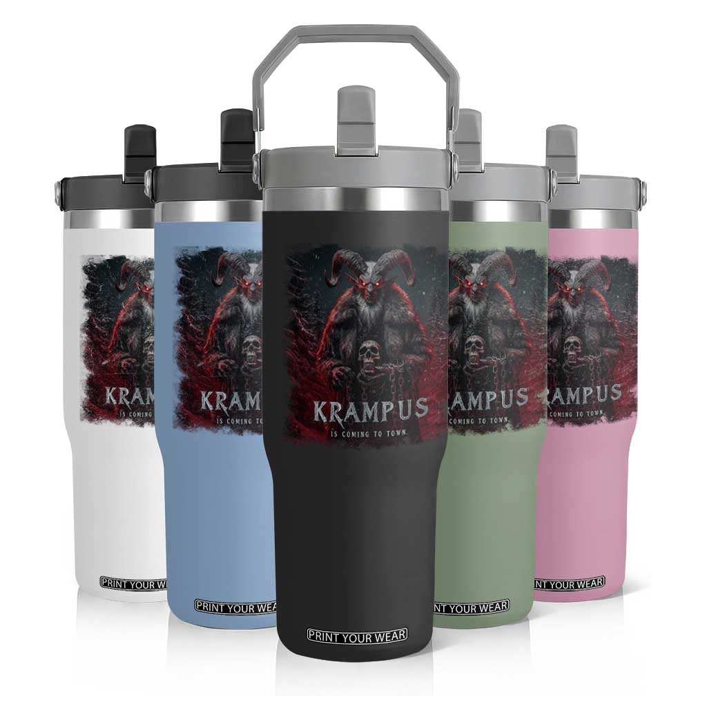Krampus Is Coming To Town Flip Straw Tumbler Gothic Dark Xmas Gift Horror Holiday TS10 Print Your Wear