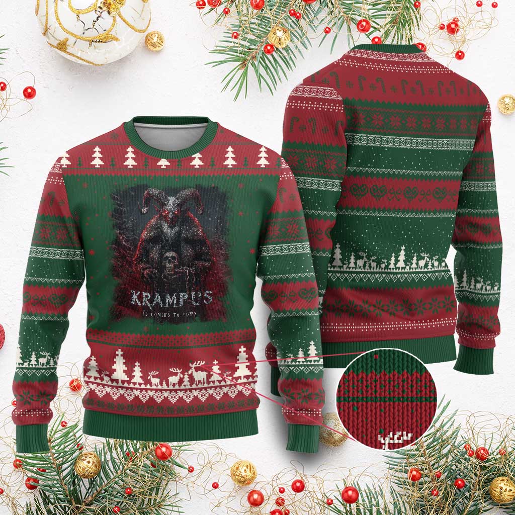 Krampus Is Coming To Town Ugly Christmas Sweater Gothic Dark Xmas Gift Horror Holiday TS10 Red Green Print Your Wear