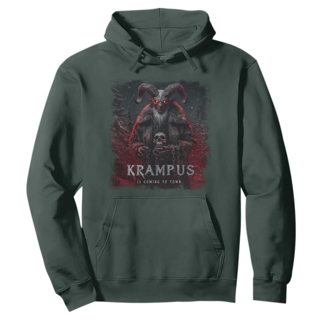 Krampus Is Coming To Town Hoodie Gothic Dark Xmas Gift Horror Holiday TS10 Dark Forest Green Print Your Wear