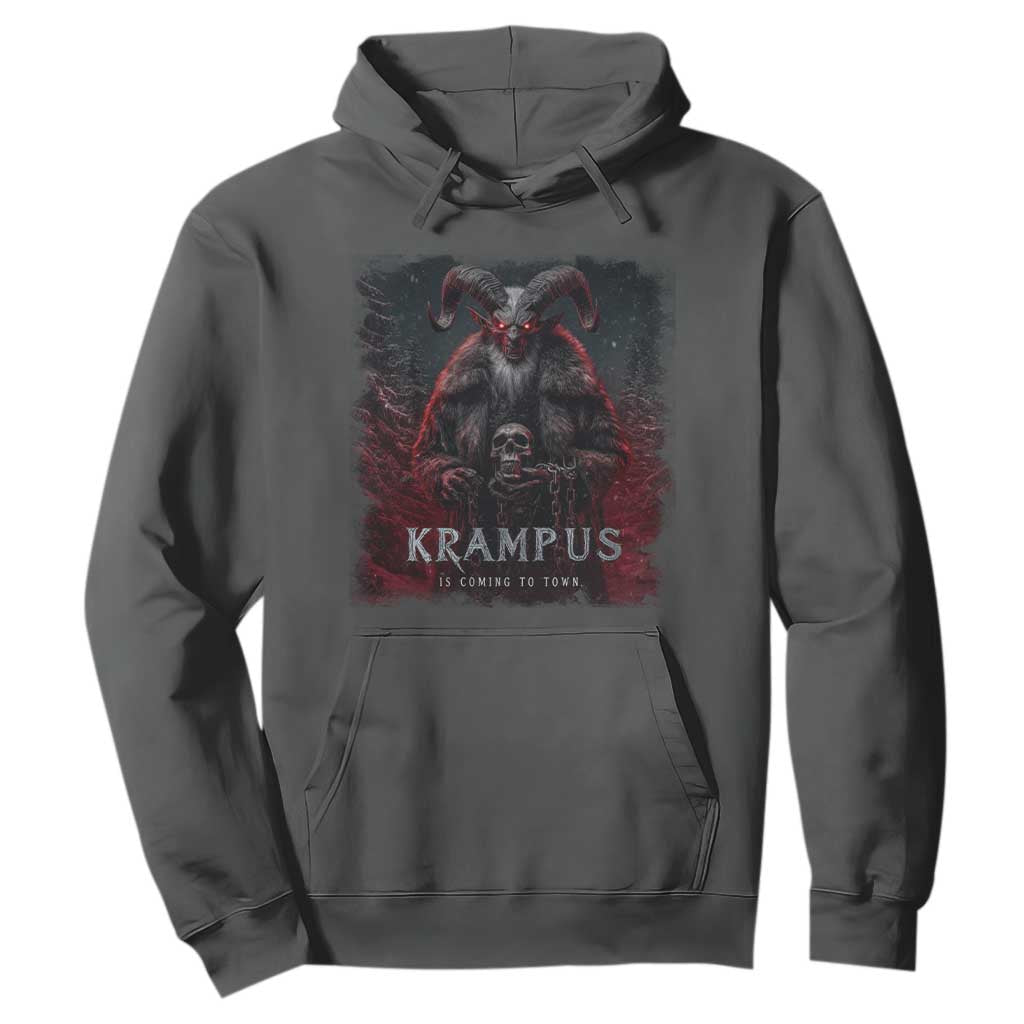 Krampus Is Coming To Town Hoodie Gothic Dark Xmas Gift Horror Holiday TS10 Dark Heather Print Your Wear