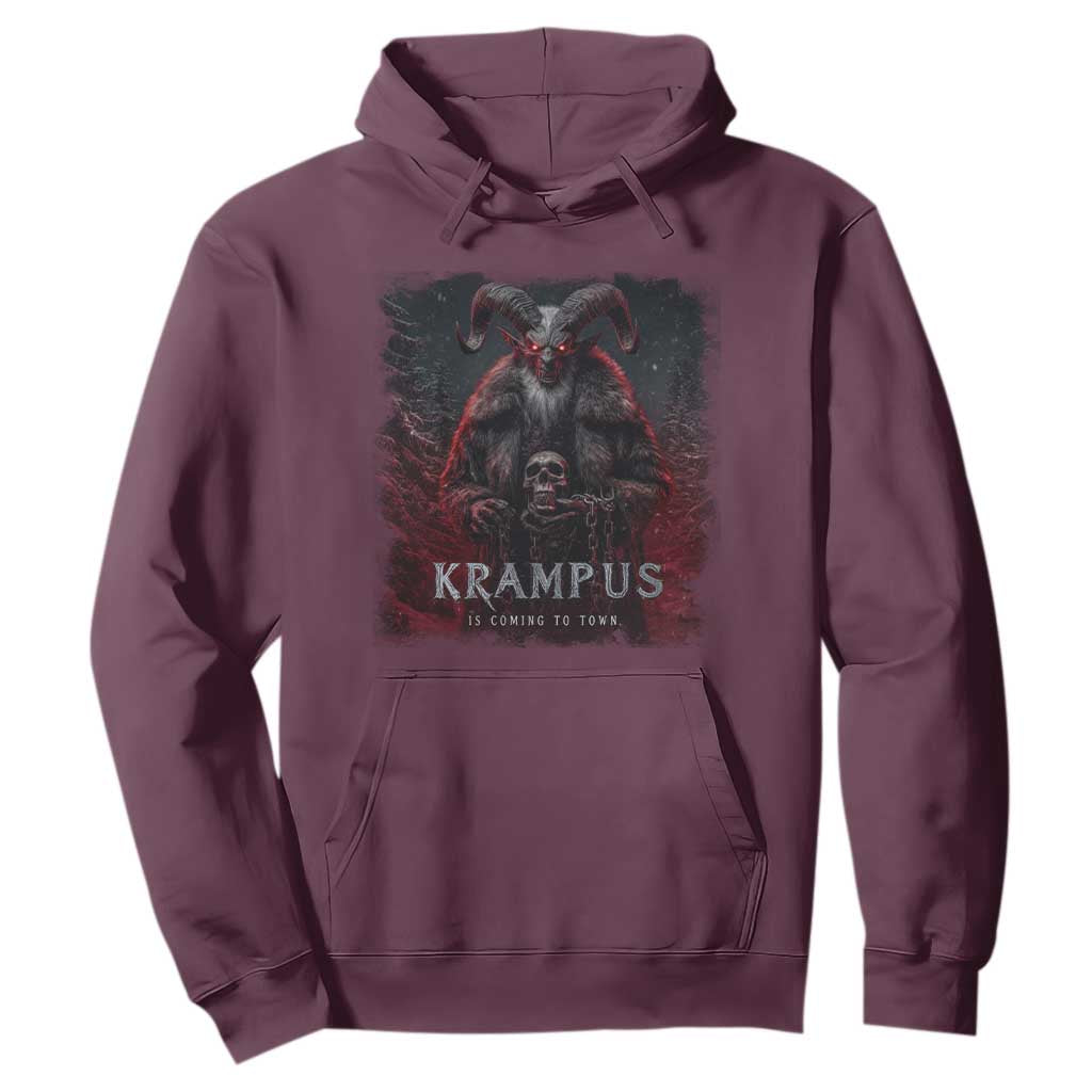 Krampus Is Coming To Town Hoodie Gothic Dark Xmas Gift Horror Holiday TS10 Maroon Print Your Wear
