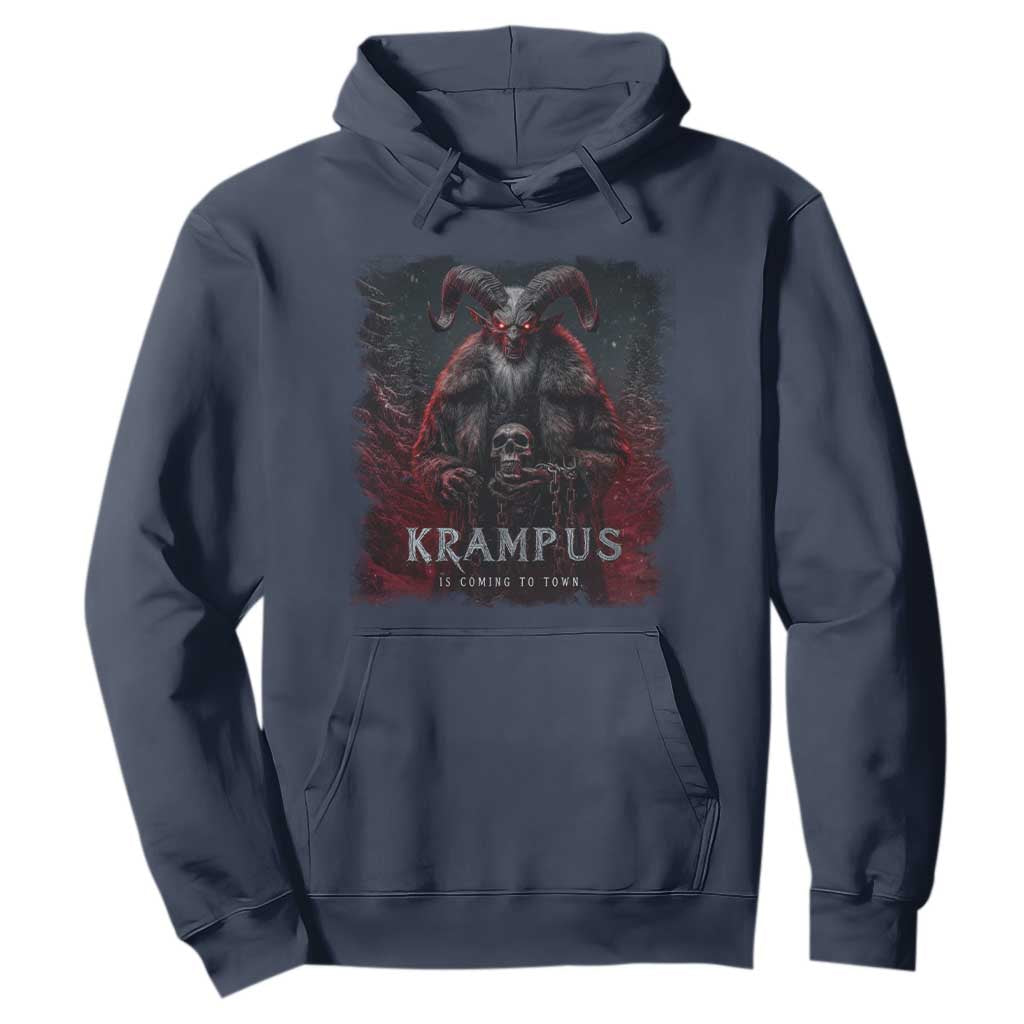 Krampus Is Coming To Town Hoodie Gothic Dark Xmas Gift Horror Holiday TS10 Navy Print Your Wear