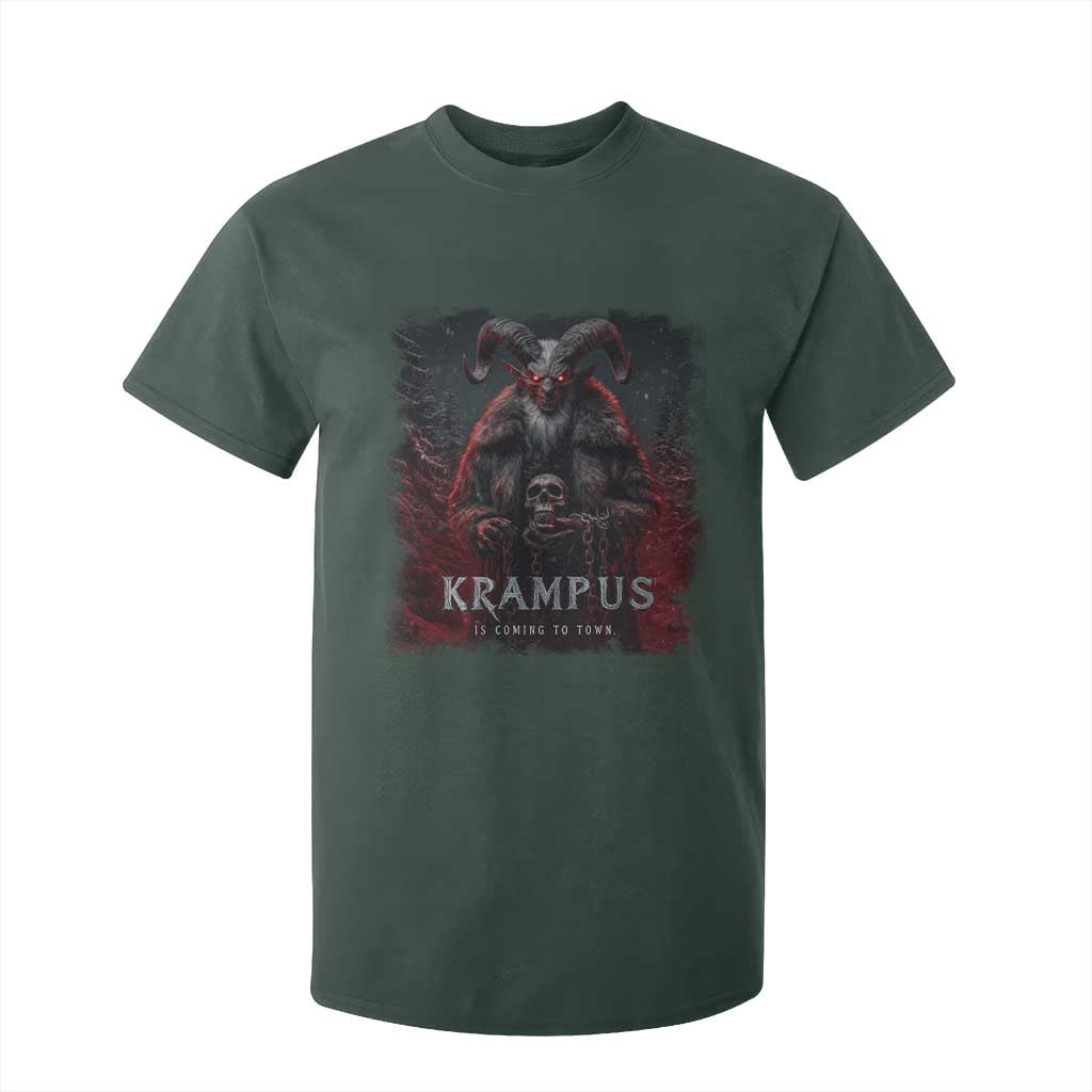 Krampus Is Coming To Town T Shirt For Kid Gothic Dark Xmas Gift Horror Holiday TS10 Dark Forest Green Print Your Wear