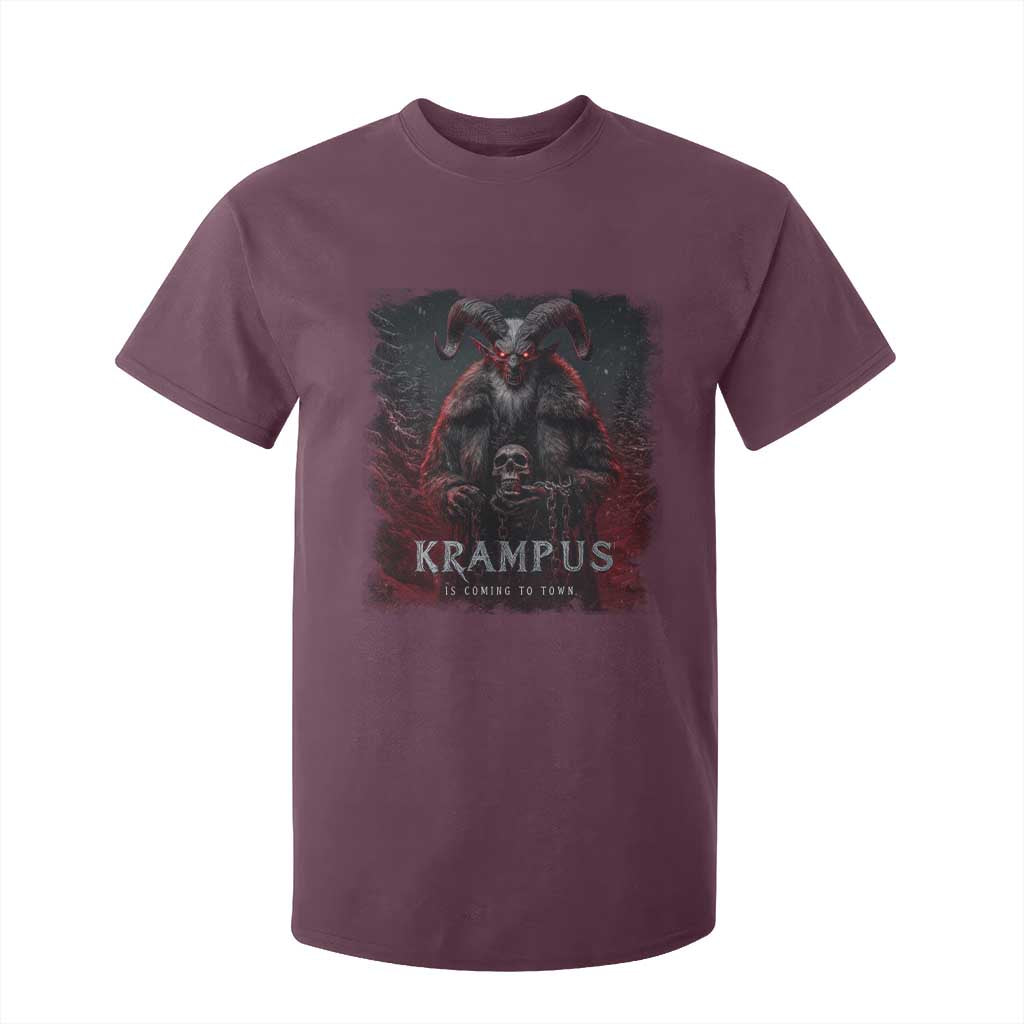 Krampus Is Coming To Town T Shirt For Kid Gothic Dark Xmas Gift Horror Holiday TS10 Maroon Print Your Wear