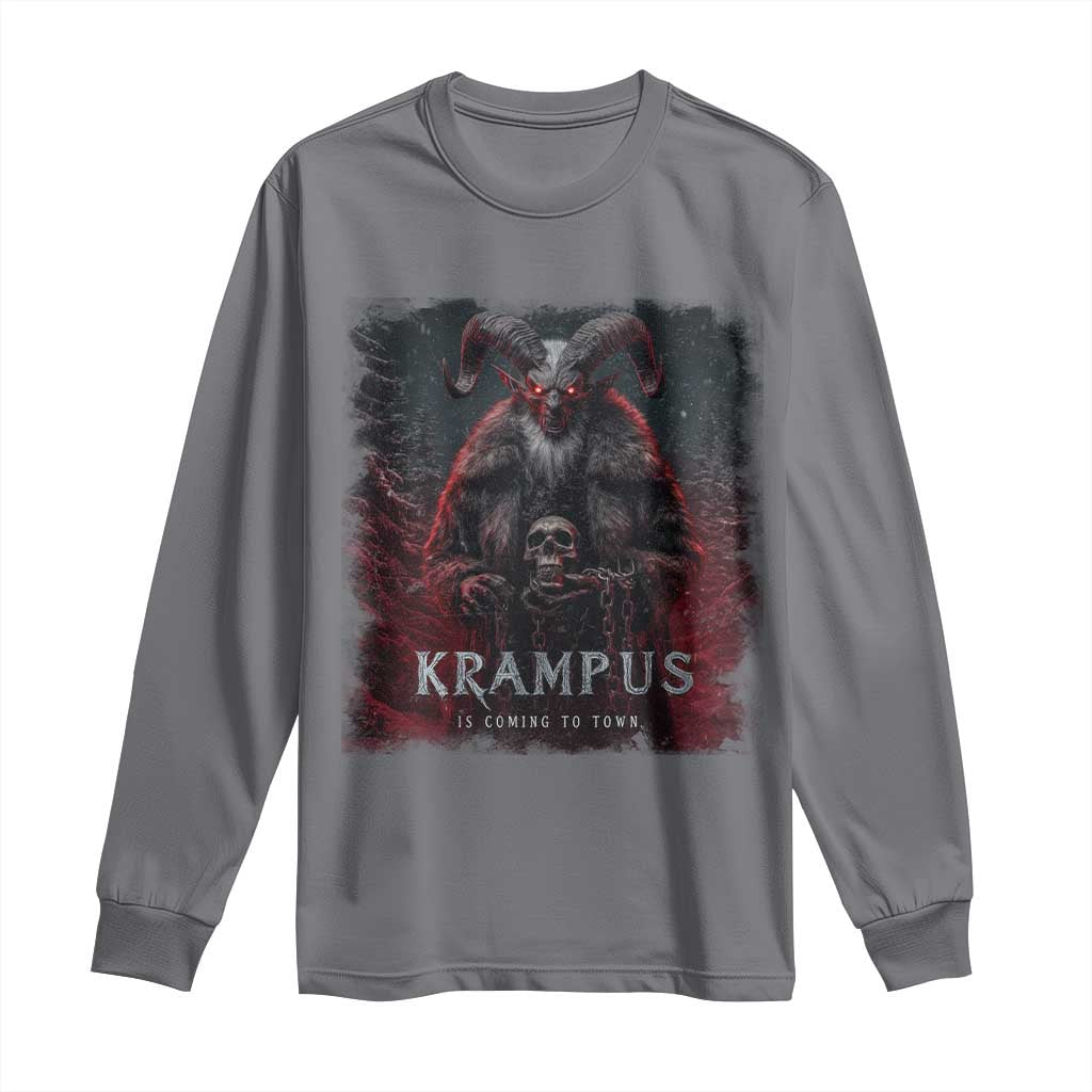 Krampus Is Coming To Town Long Sleeve Shirt Gothic Dark Xmas Gift Horror Holiday TS10 Charcoal Print Your Wear